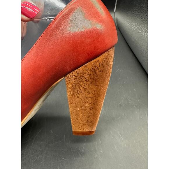 ALDO Red Leather Peep Toe Heels Women’s Size 40 (US 9.5-10) Wood Cone Heel - Picture 6 of 13